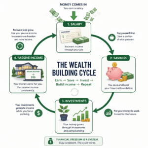 Visualize money coming through wealth-building system